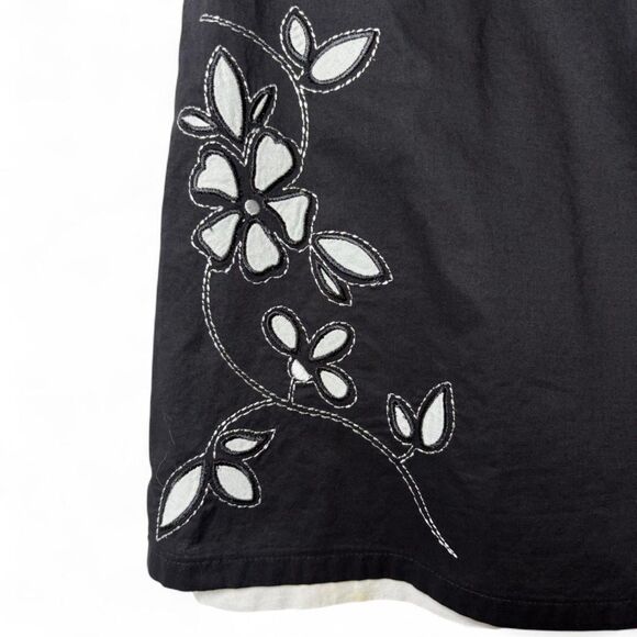 Y2K Black Cotton Midi Skirt White with 3D Floral Embroidery Layered Size 12 - Picture 6 of 9